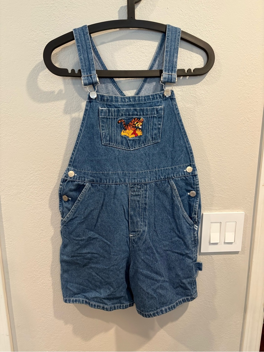 Kids Denim Short Overalls with Tigger Patch - Blue